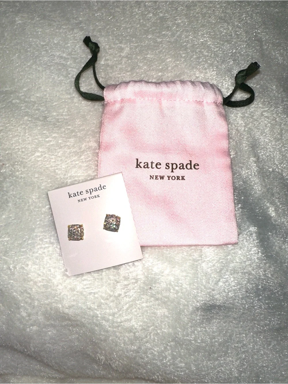 Kate Spade Opal Glitter Square Stud Earrings NWT